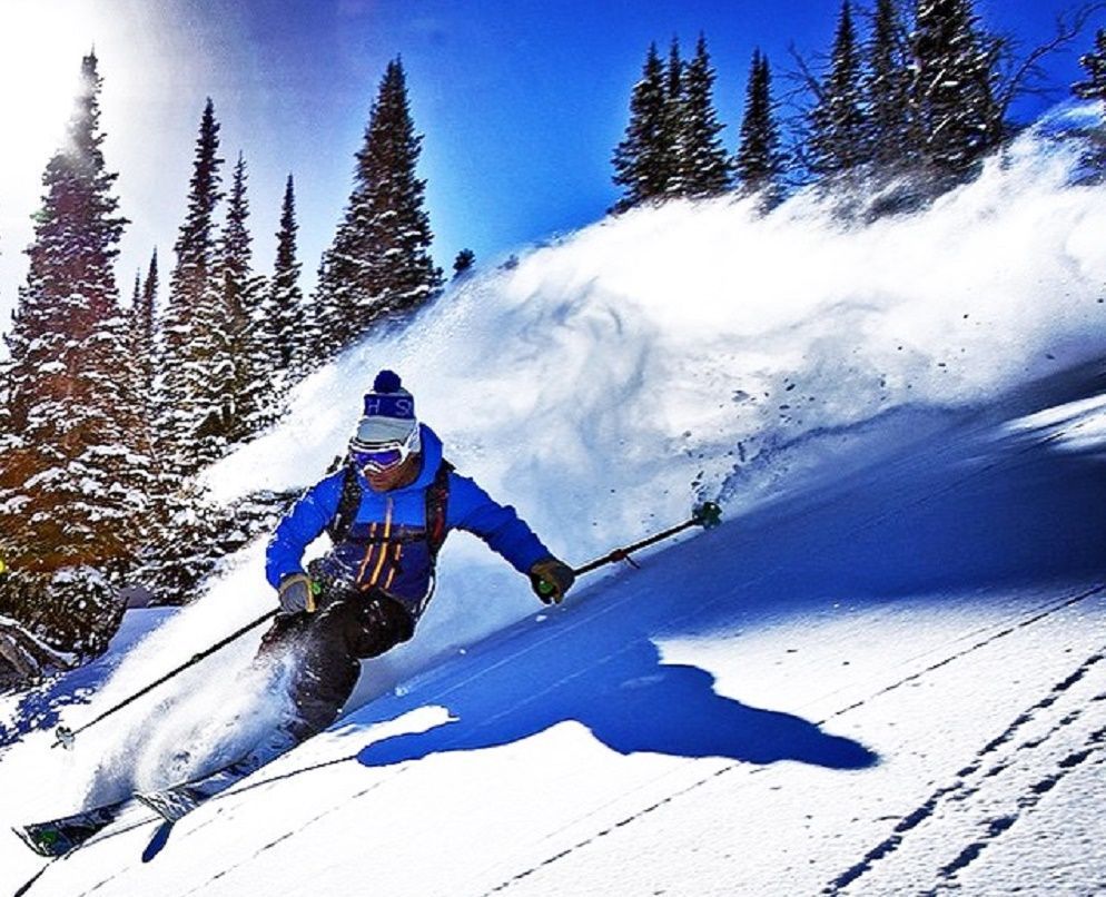 Person Skiing in deep powder