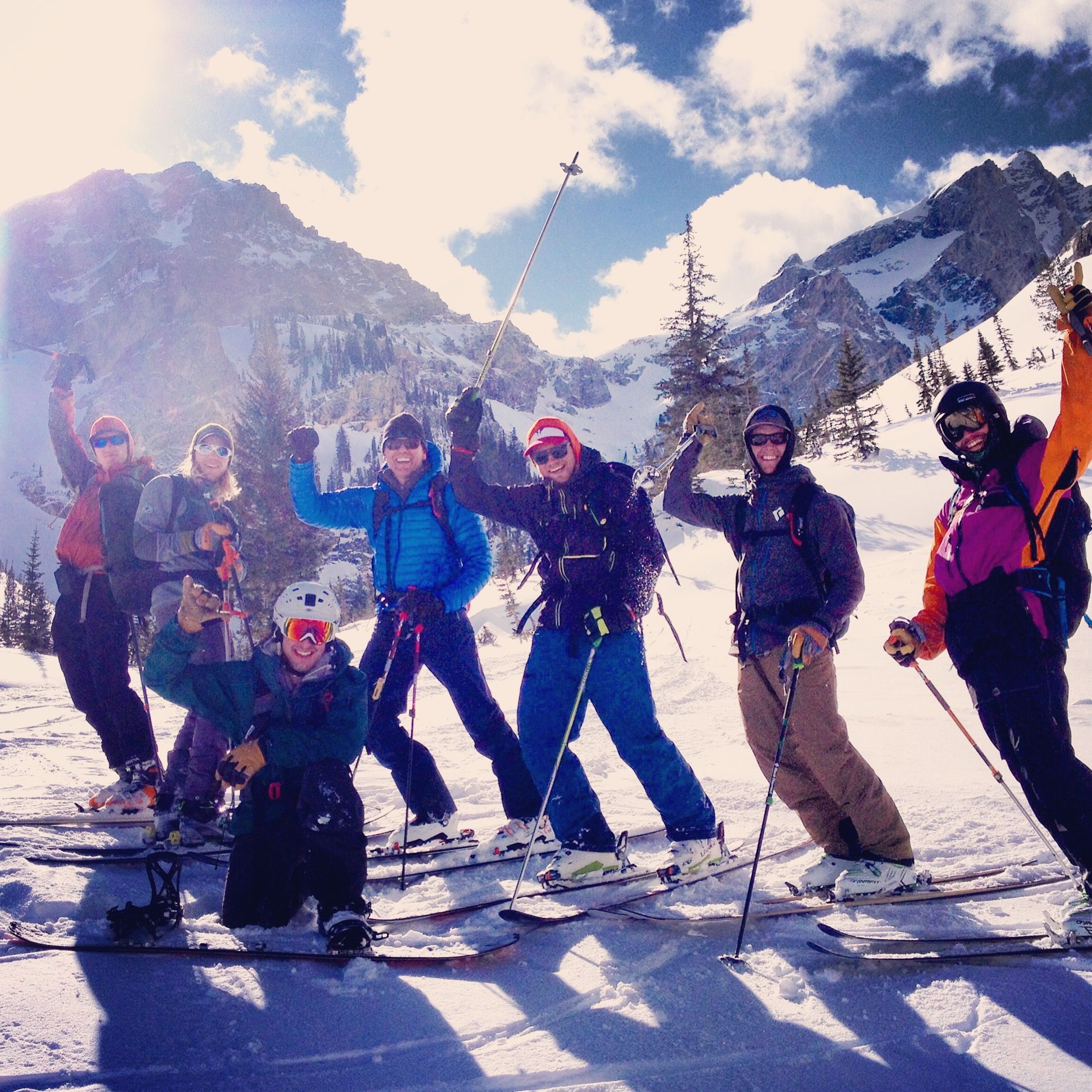 Group picture backcountry skiing