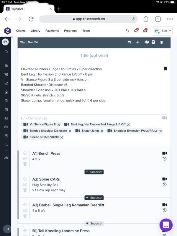 Screenshot of exercises