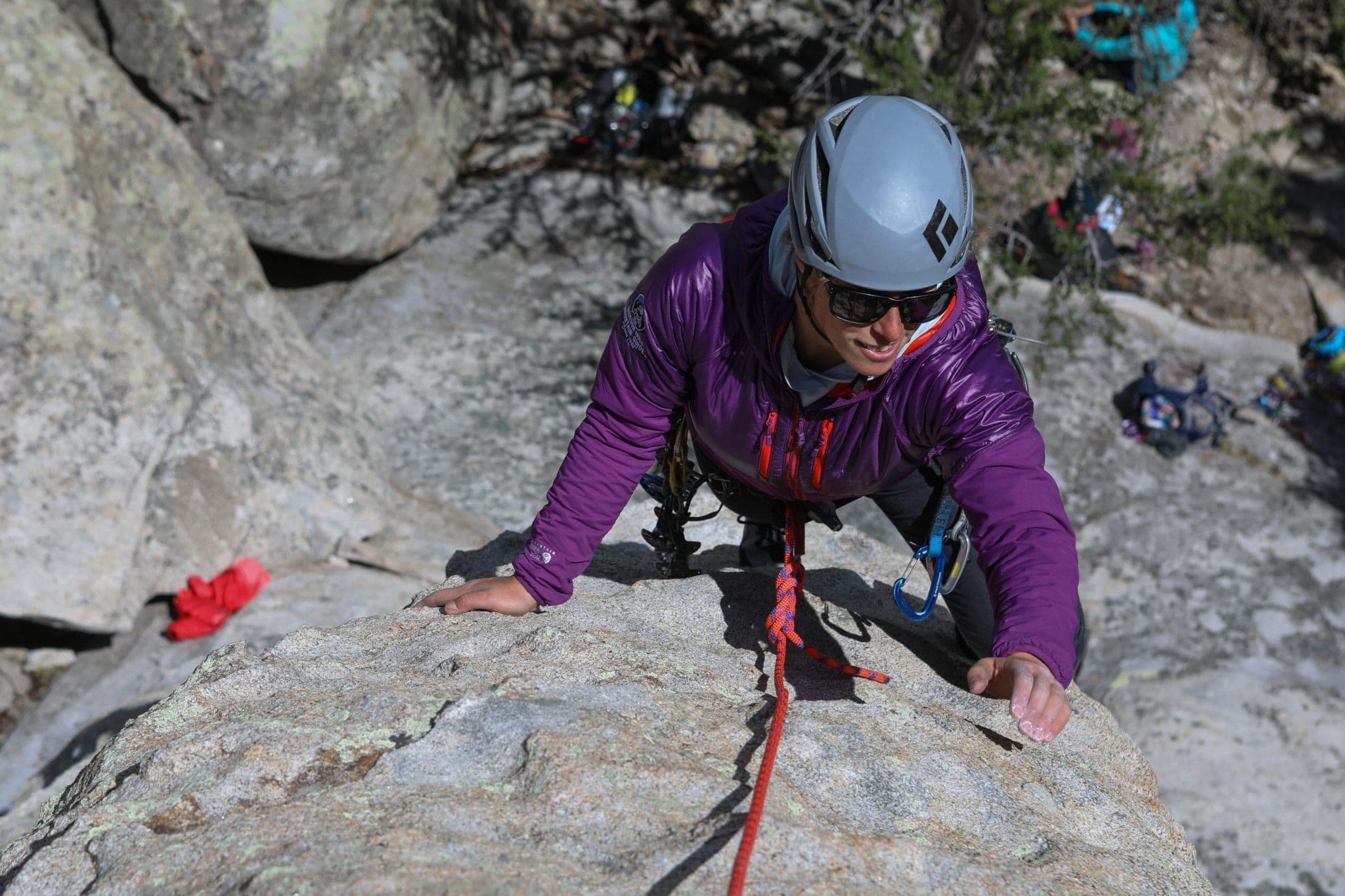 Person rock climbing in city of rocks 