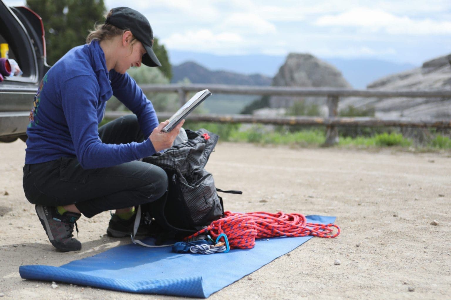Person preparing for rock climb