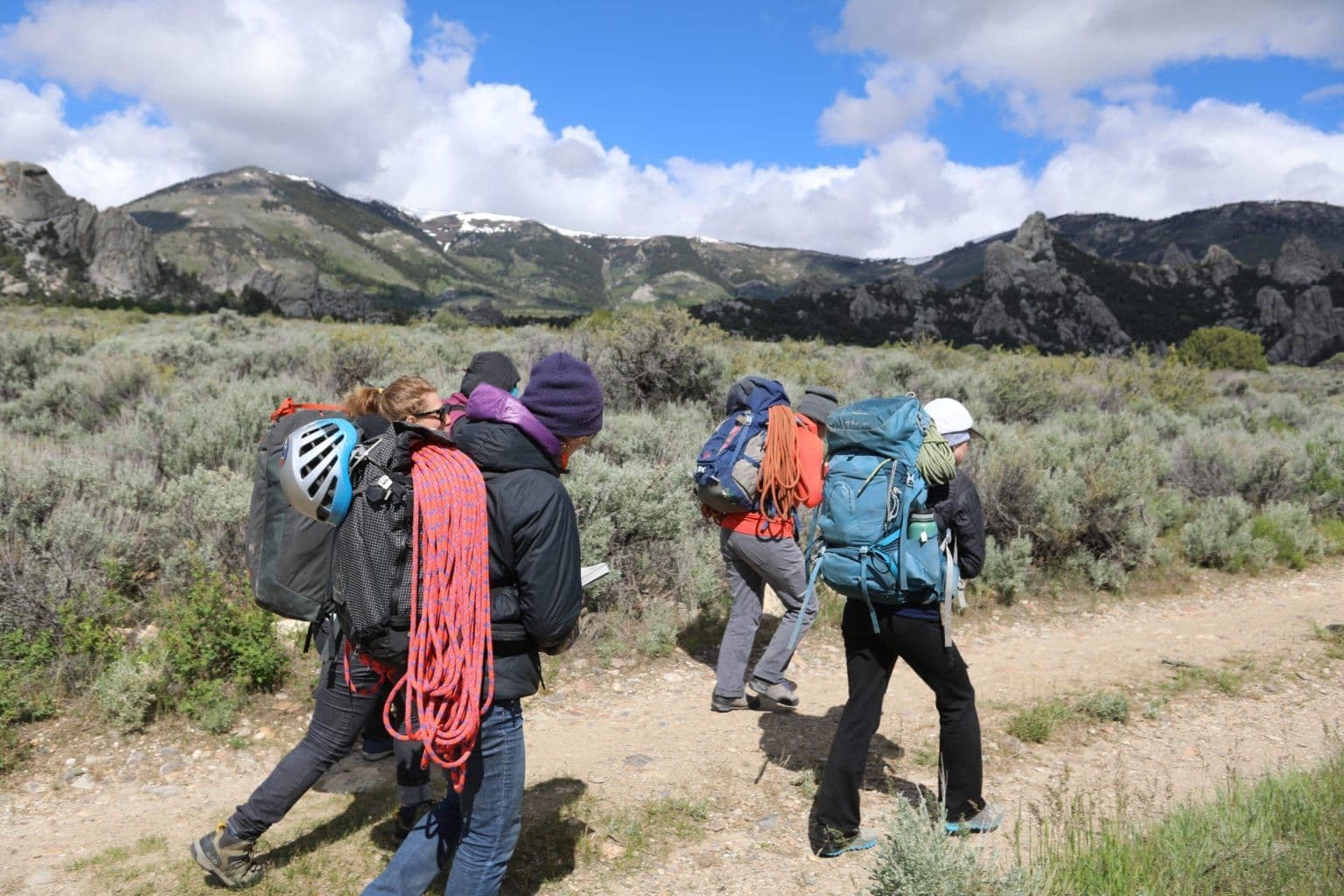 Hikers starting on trail in city of rocks 