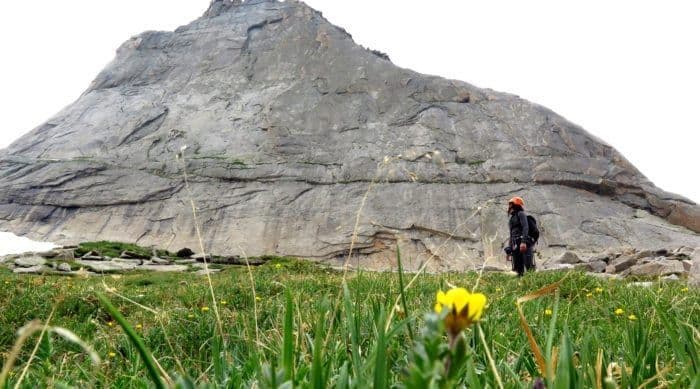 Climber admiring view of Rocky Mountain national park 