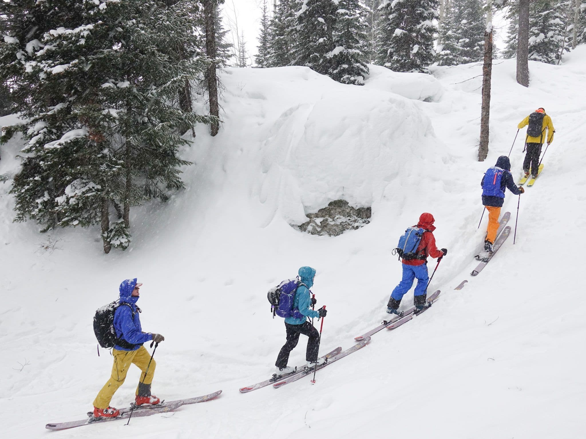 Team backcountry skiing 