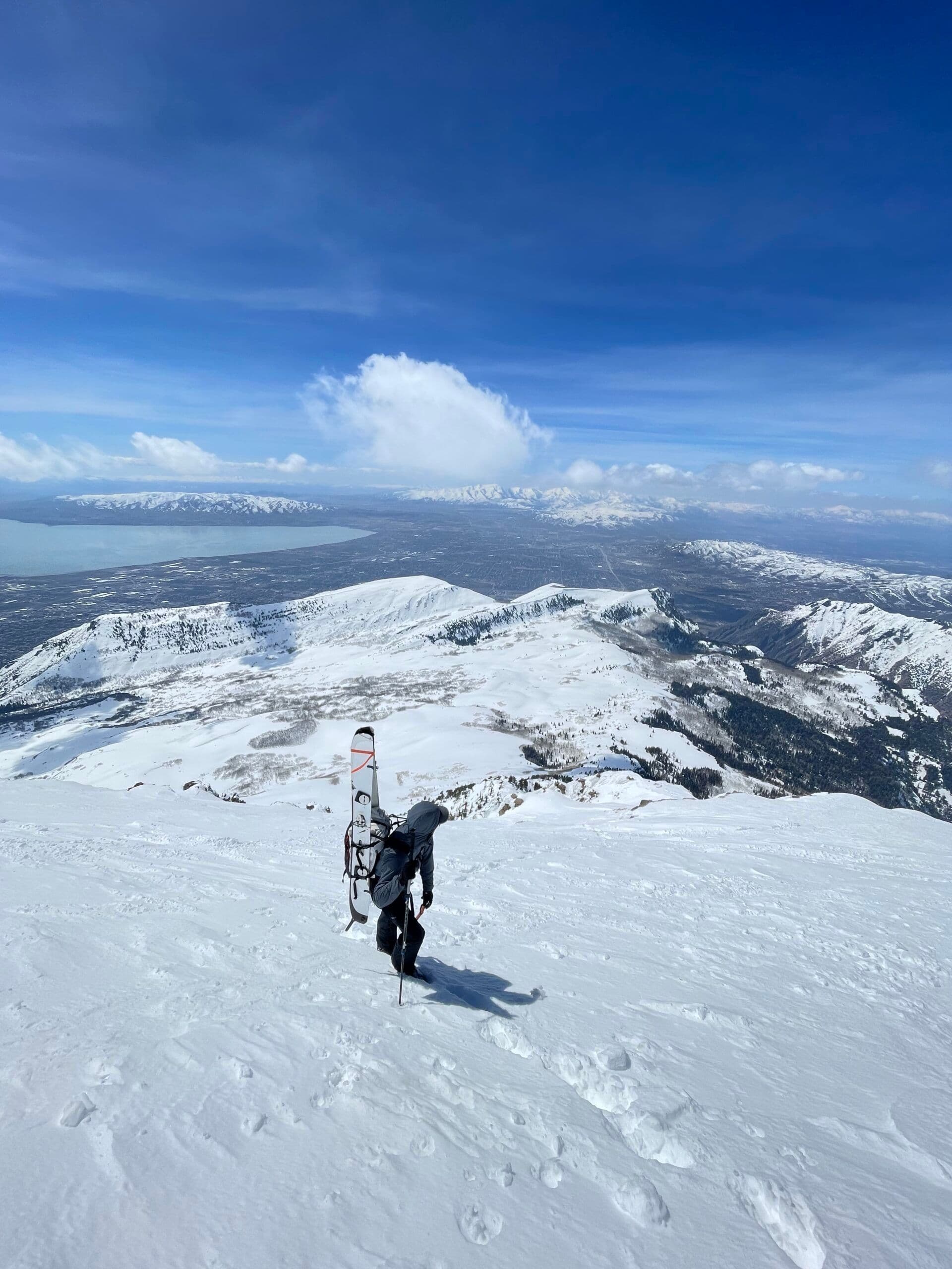 Person hiking with skis in Wasatch mountains Utah