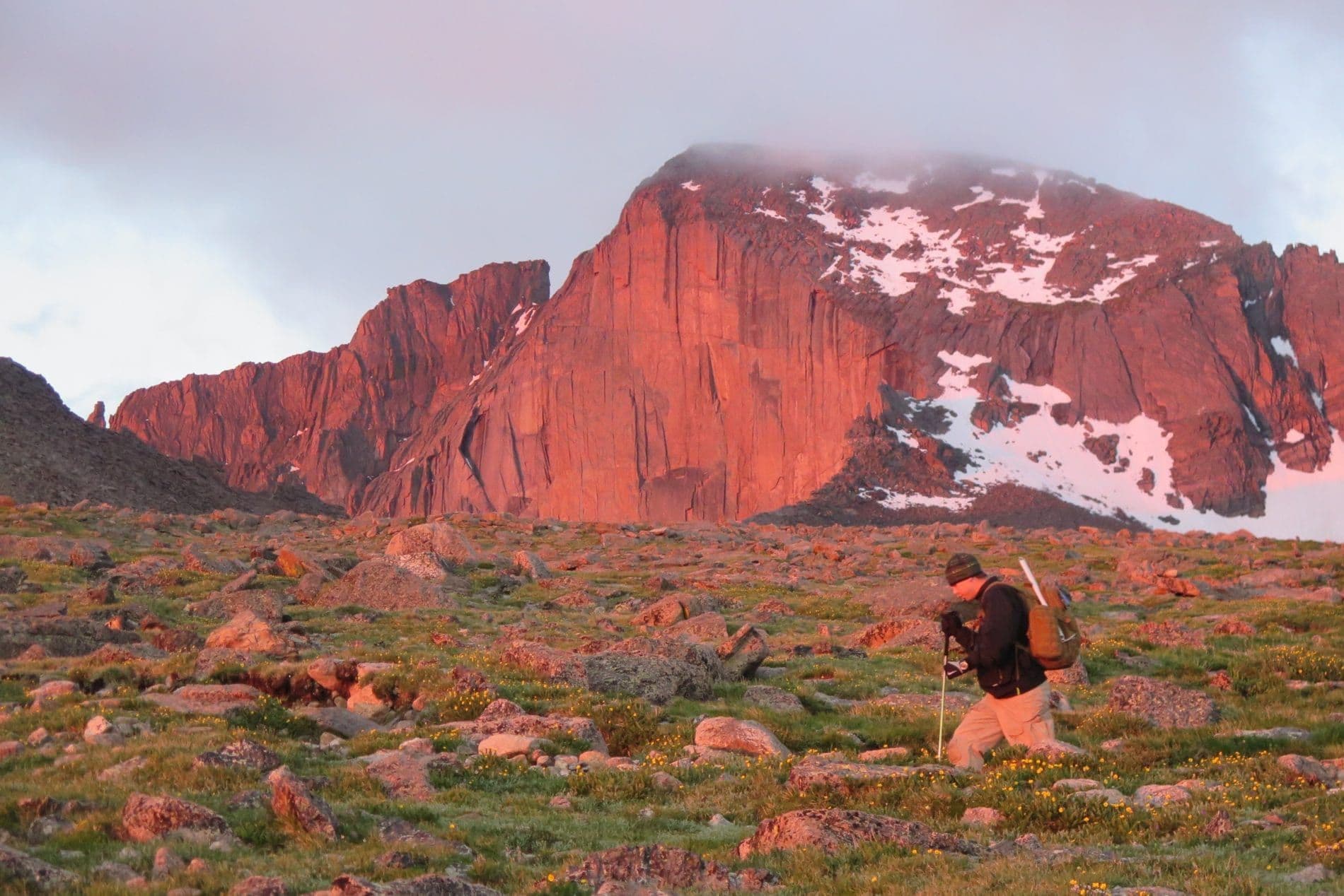 Person hiking in rocky national park