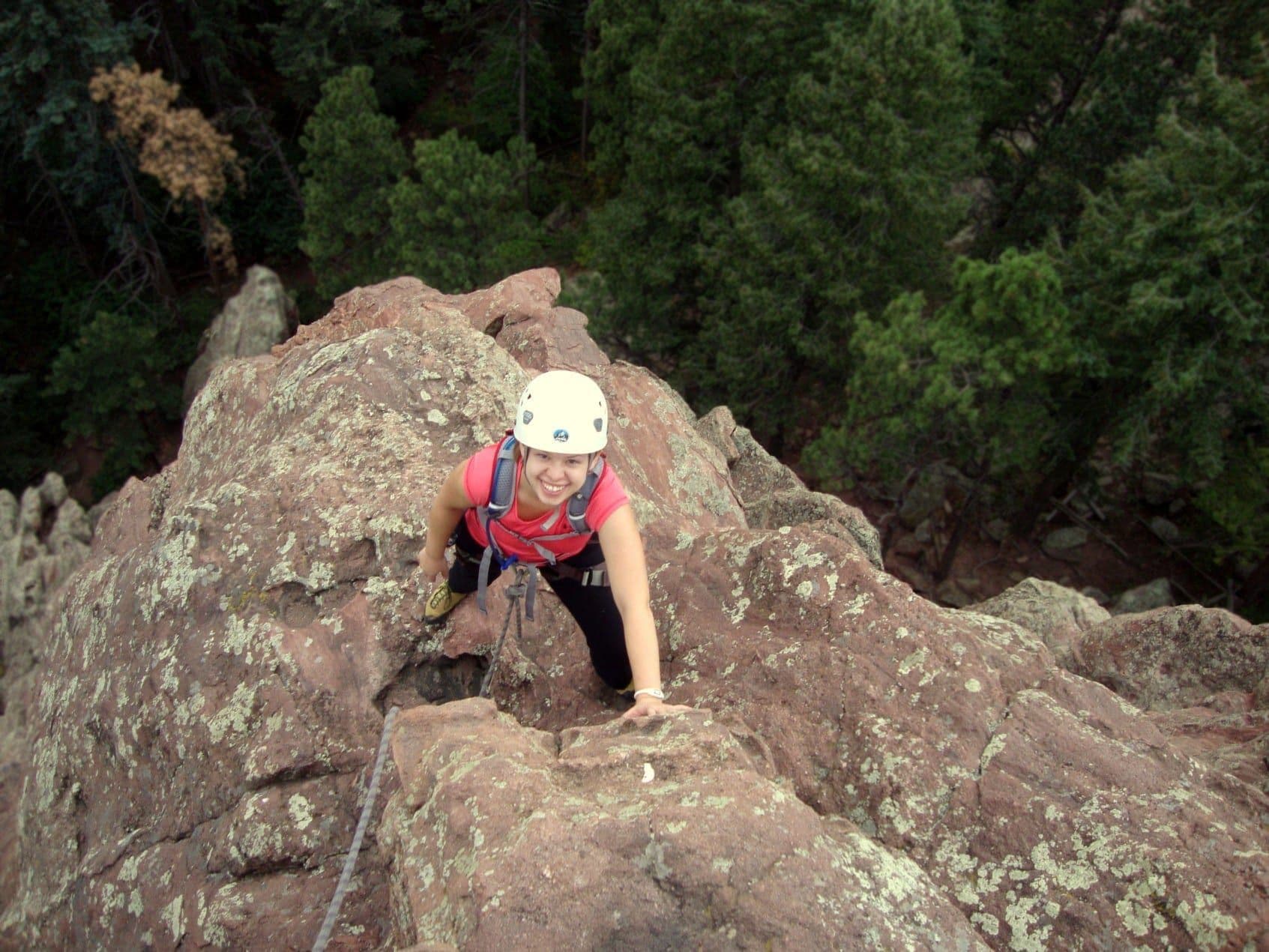 Woman rock climbing in iron flats 