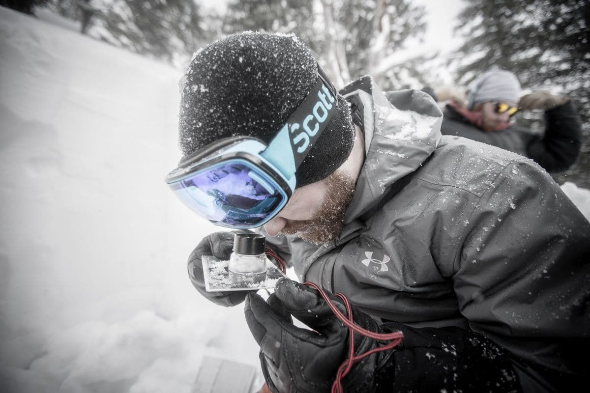 Deep in powder in avalanche course in montana