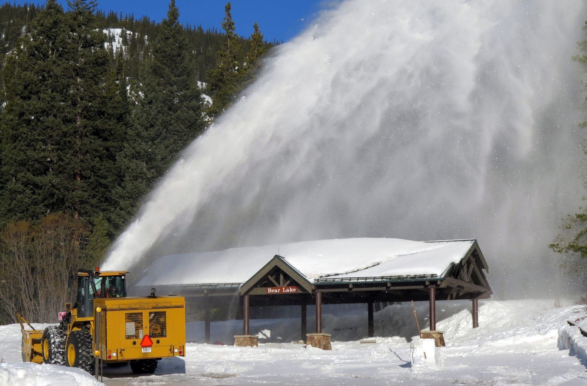Bear lake shelter covered in snow 