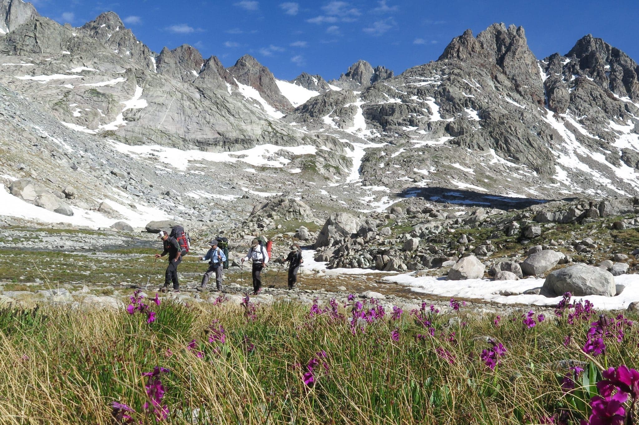 Group of hikers on trail at Gannett Peak