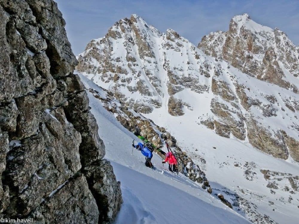 People backcountry skiing