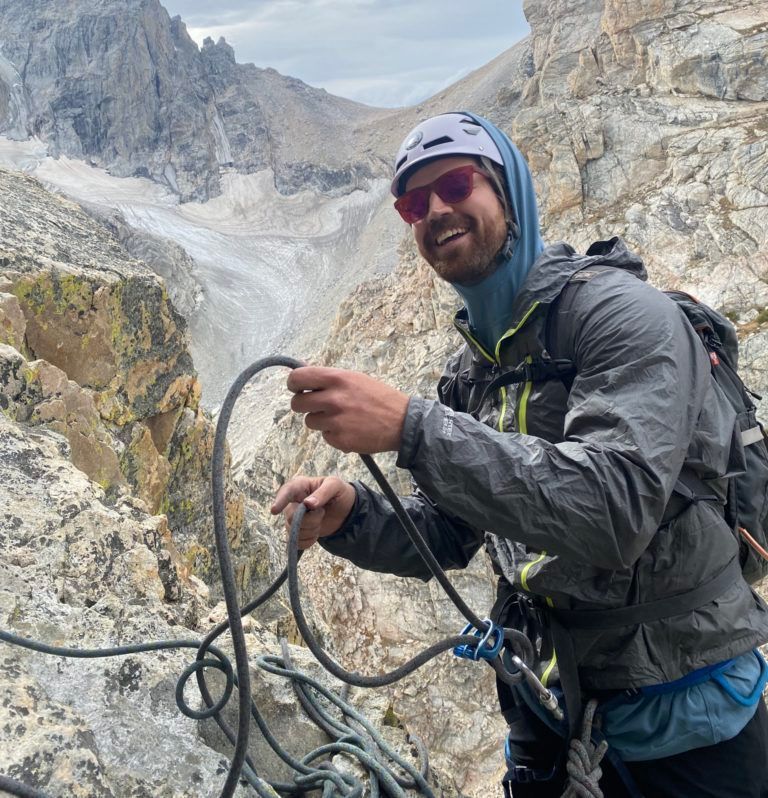 Man having Fun while climbing