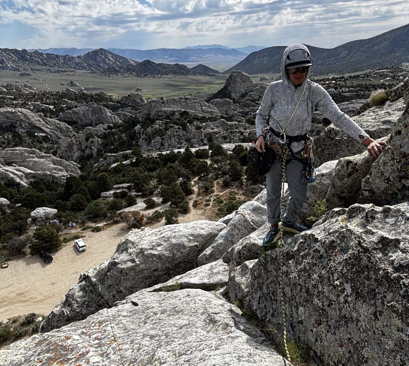 Person climbing in city of rocks