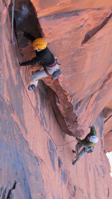 Person scaling canyon