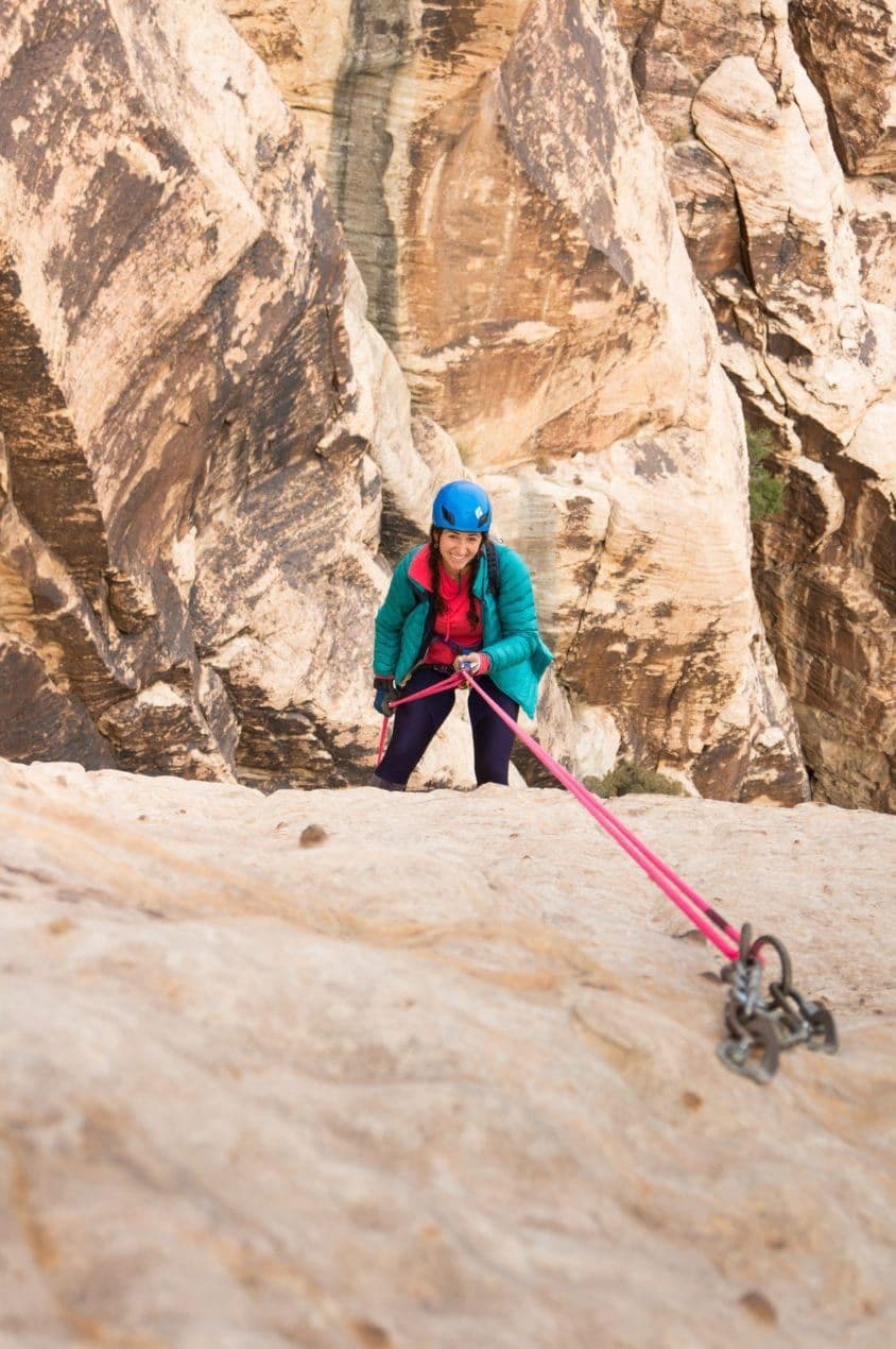 Woman rock climbing