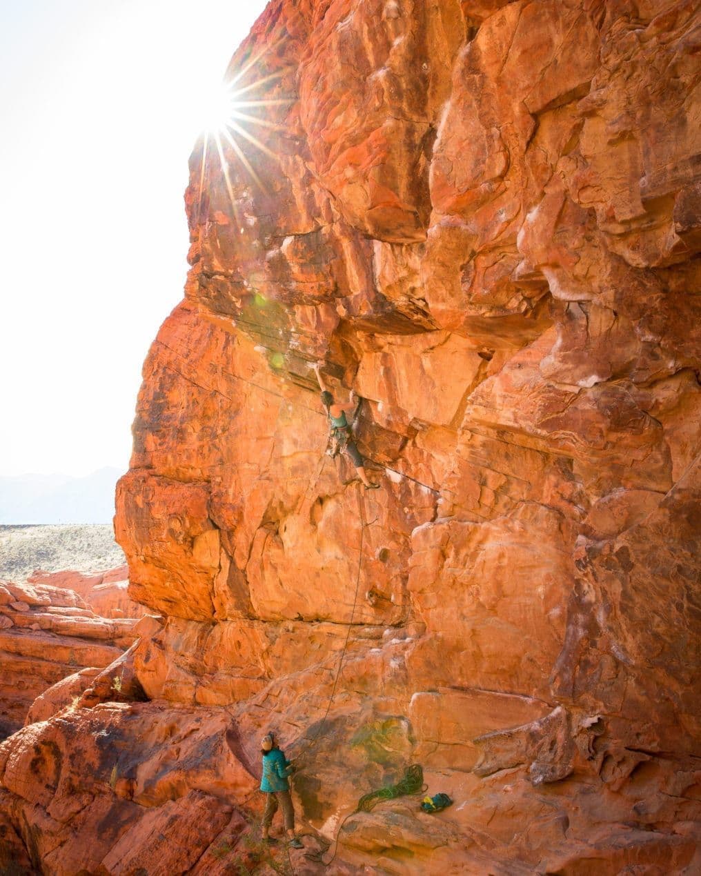 Woman climbing at Red Rock, near Las Vegas, Nevada