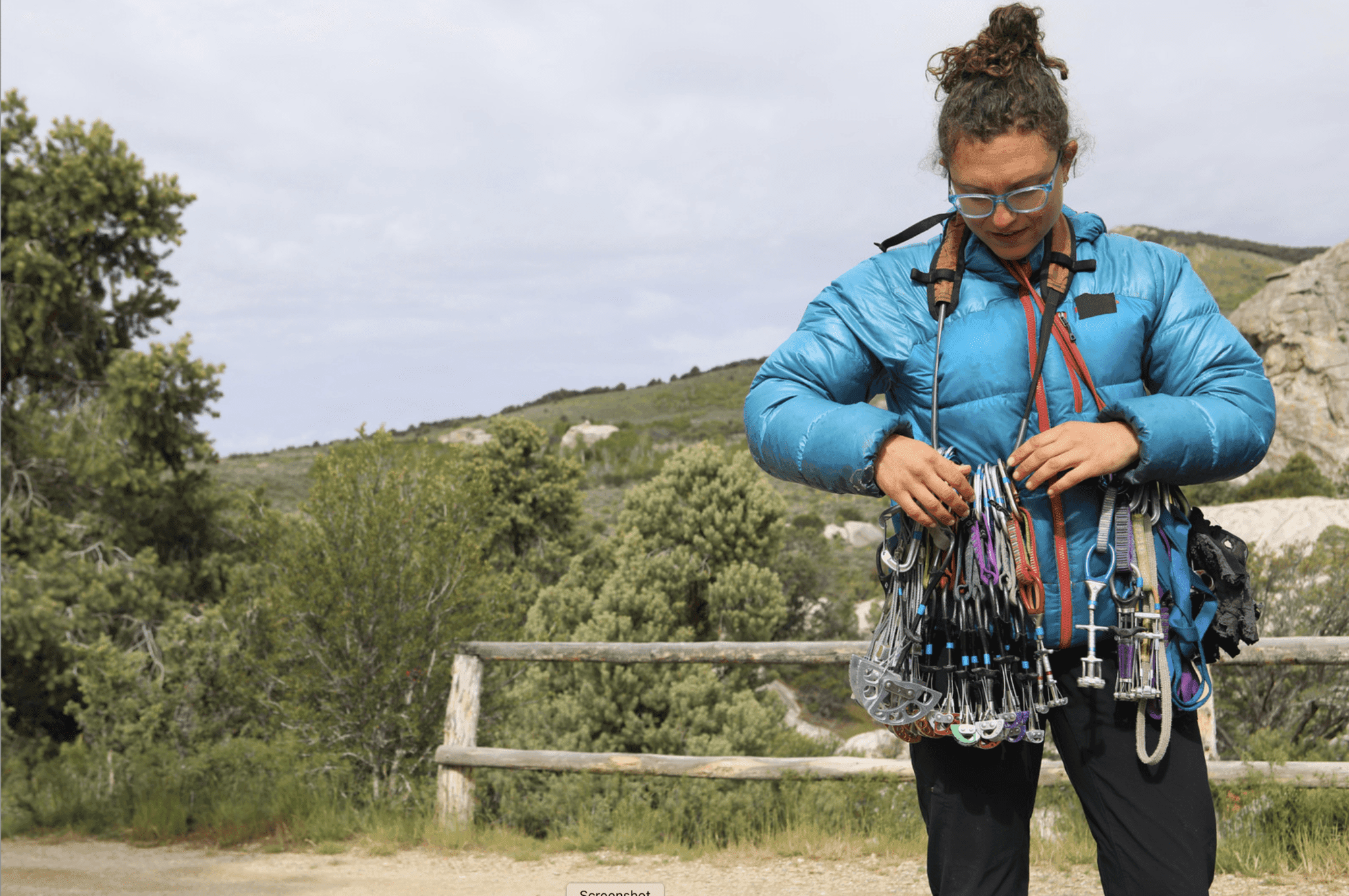 Woman preparing for rock climbing