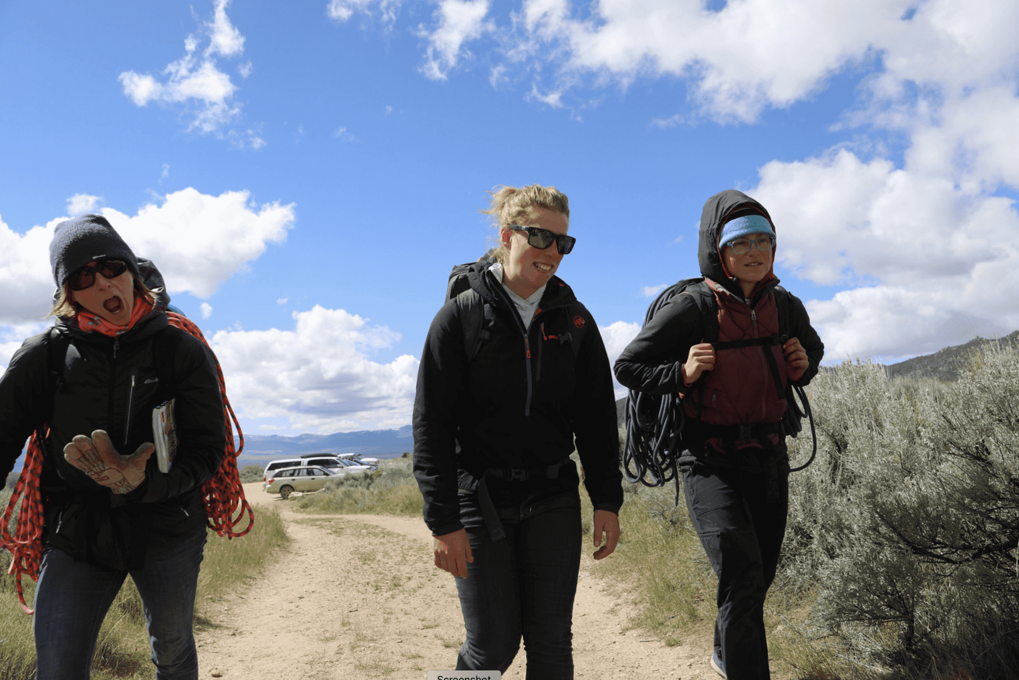 Three woman starting on trail in city of rocks