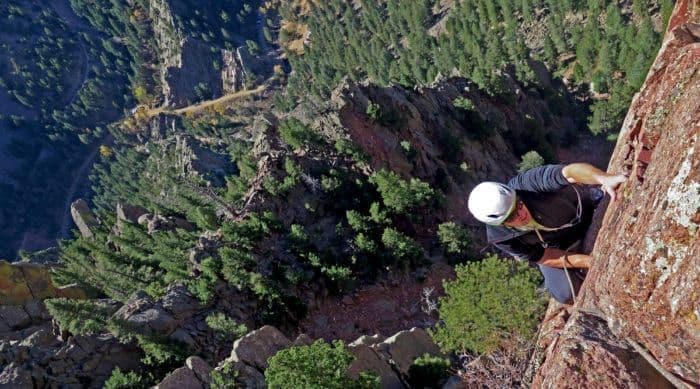 Climber scaling Eldorado canyon