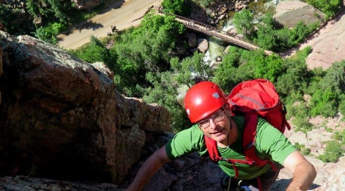 Climber scaling Eldorado canyon