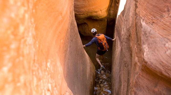 exploring a slot canyon in utah