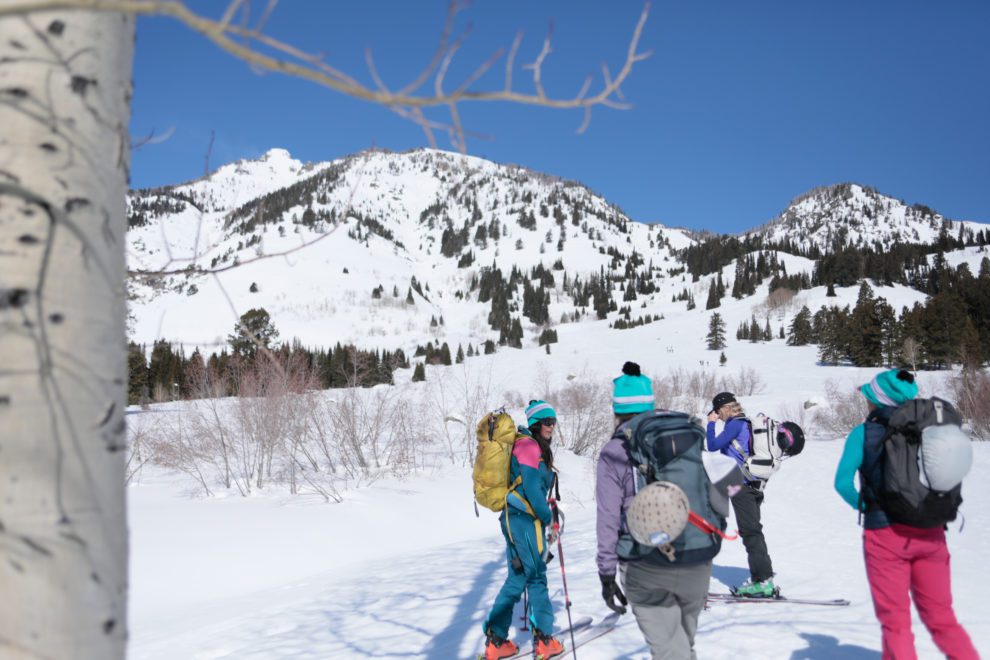 group of women going into the backcountry